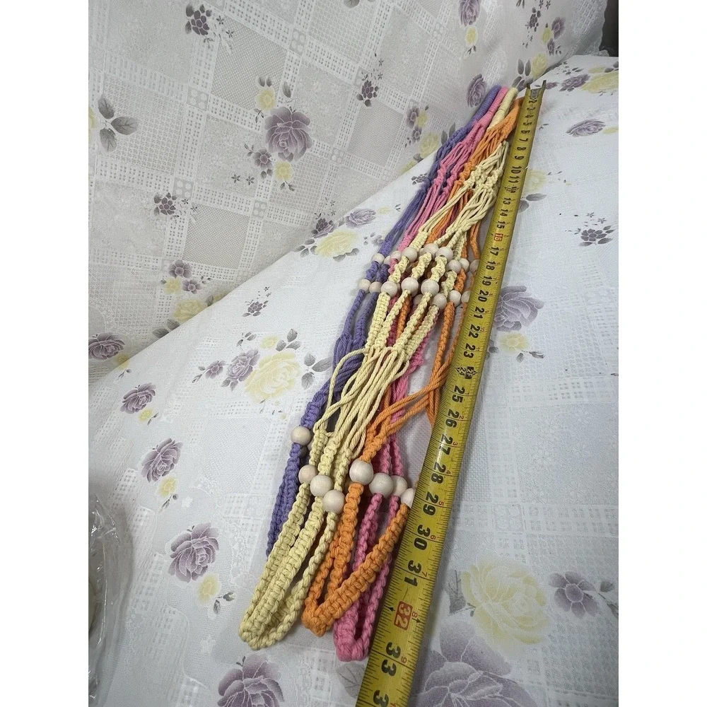 Medium macrame cotton plant hanger. Set Of 4 Orange Yellow Purple Pink